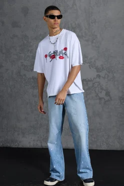 P-Star Slim Fit Flare Stacked Jeans With Distressing | BoohooMAN UK