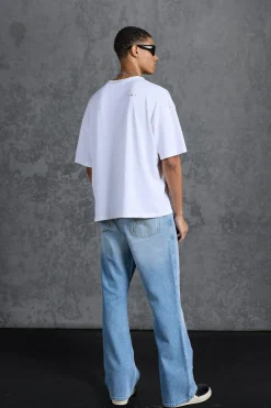 P-Star Slim Fit Flare Stacked Jeans With Distressing | BoohooMAN UK