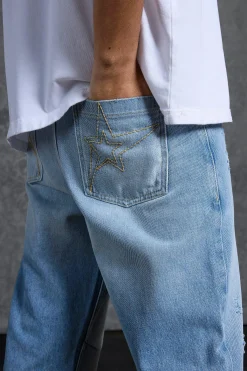 P-Star Slim Fit Flare Stacked Jeans With Distressing | BoohooMAN UK