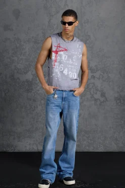 P-Star Slim Fit Flare Stacked Jeans With Keychain | BoohooMAN UK