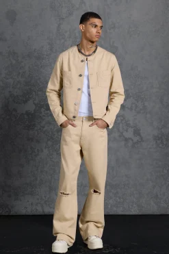 P-Star Slim Fit Flare Stacked Jeans With Ripped Knee | BoohooMAN UK