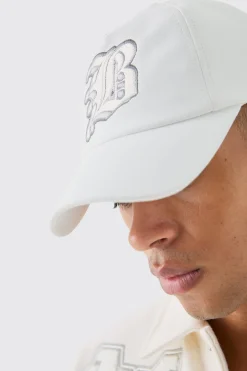 PU Applique Cap In White | BoohooMAN UK