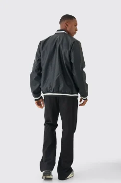 Pu Badge Varsity Jacket | BoohooMAN UK