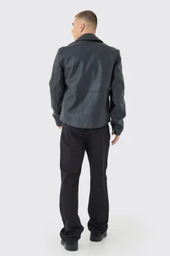 Pu Biker Jacket In Black | BoohooMAN UK