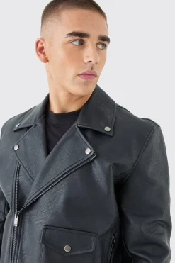 Pu Biker Jacket In Black | BoohooMAN UK