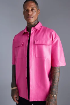 Pu Boxy Oversized Shirt | BoohooMAN UK