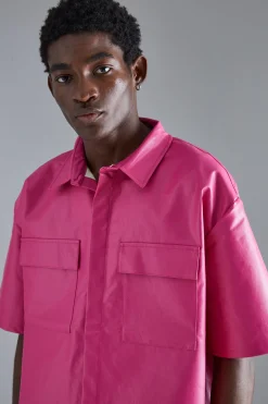 Pu Boxy Oversized Shirt | BoohooMAN UK