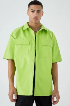Pu Boxy Oversized Shirt | BoohooMAN UK