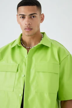 Pu Boxy Oversized Shirt | BoohooMAN UK