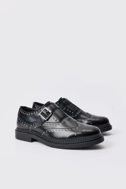 PU Buckle Detail Metal Hardware Loafer In Black | BoohooMAN UK