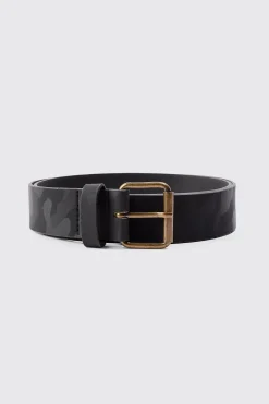 PU Camo Belt In Grey | BoohooMAN UK