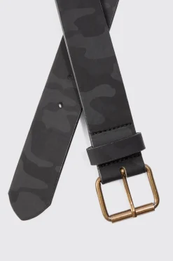 PU Camo Belt In Grey | BoohooMAN UK