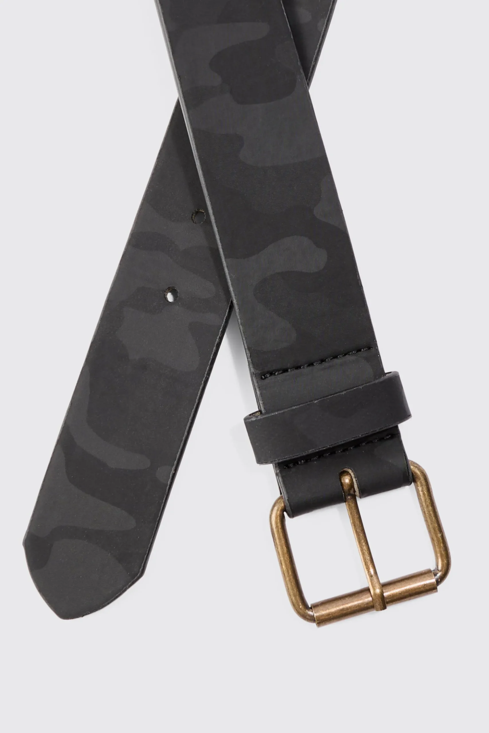 PU Camo Belt In Grey | BoohooMAN UK