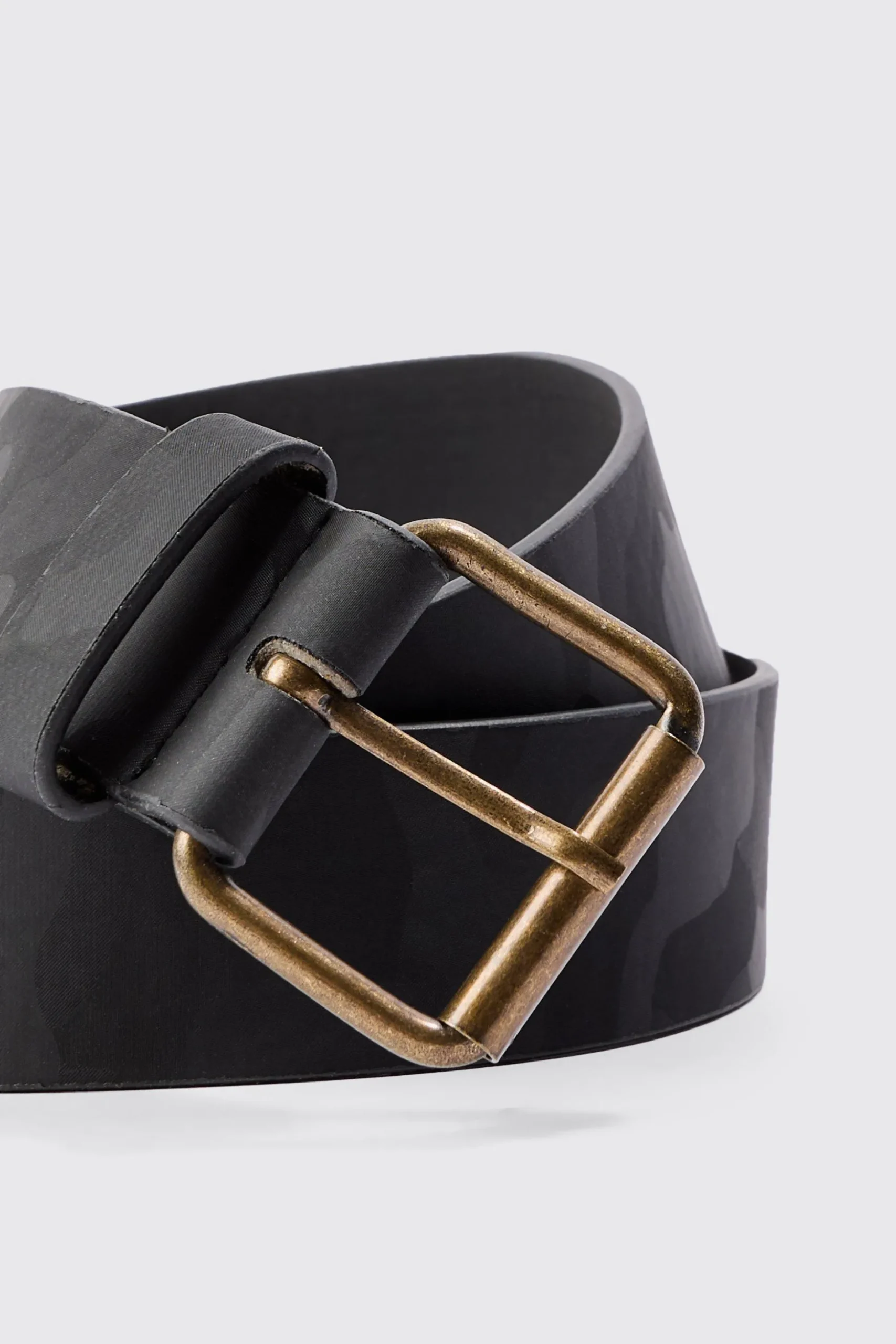PU Camo Belt In Grey | BoohooMAN UK