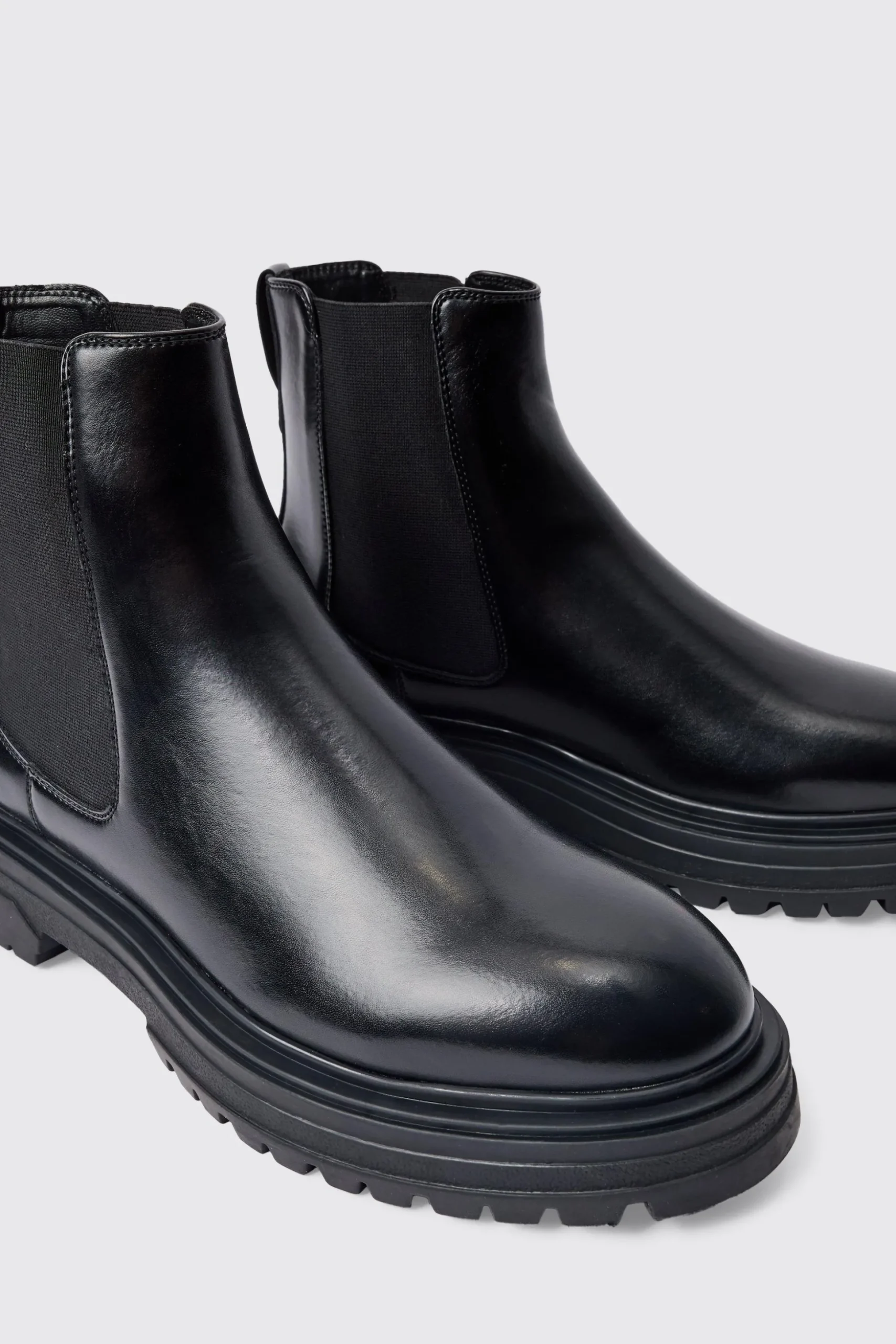 PU Chunky Sole Chelsea Boot In Black | BoohooMAN UK
