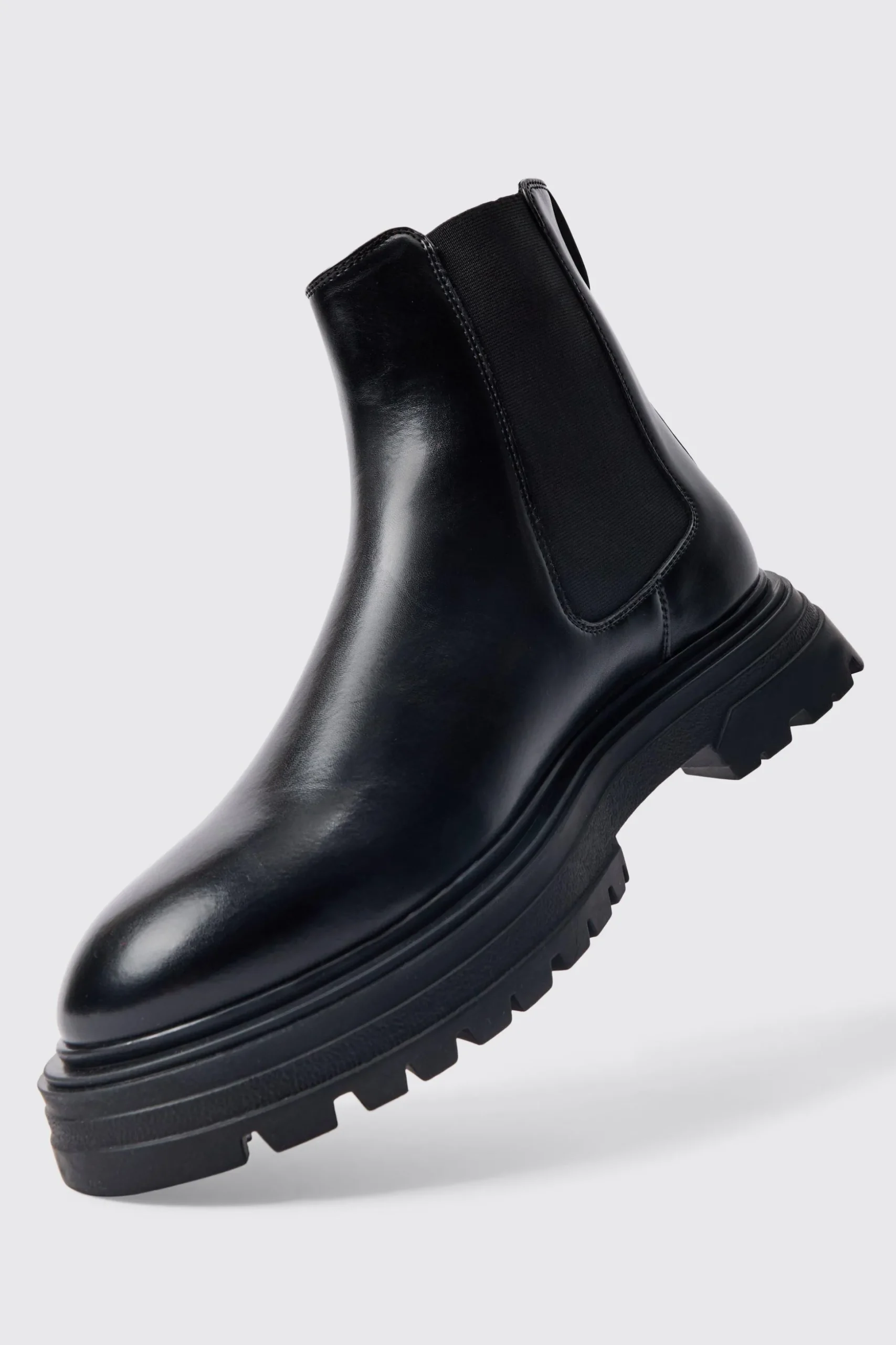 PU Chunky Sole Chelsea Boot In Black | BoohooMAN UK