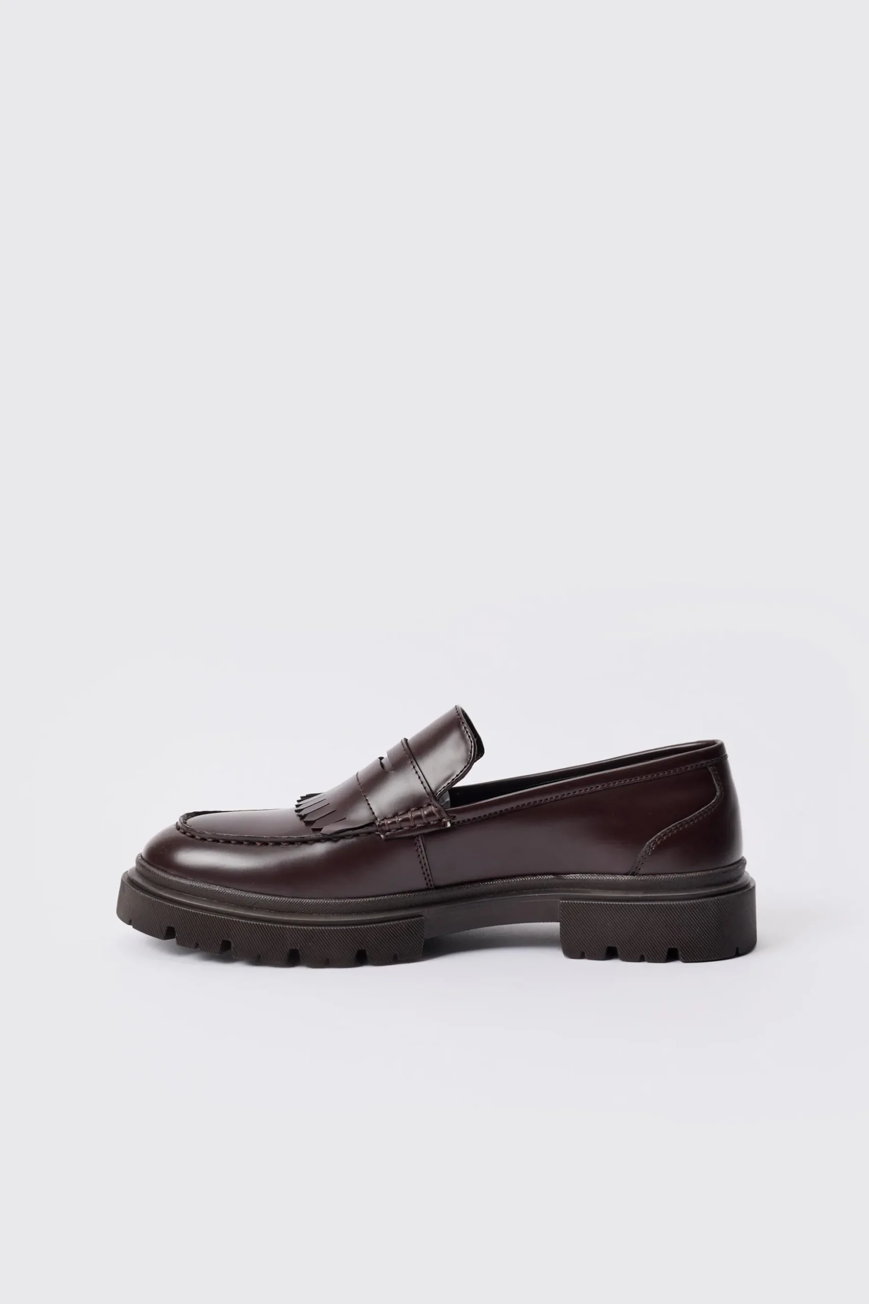 Pu Chunky Sole Tassel Loafer In Brown | BoohooMAN UK