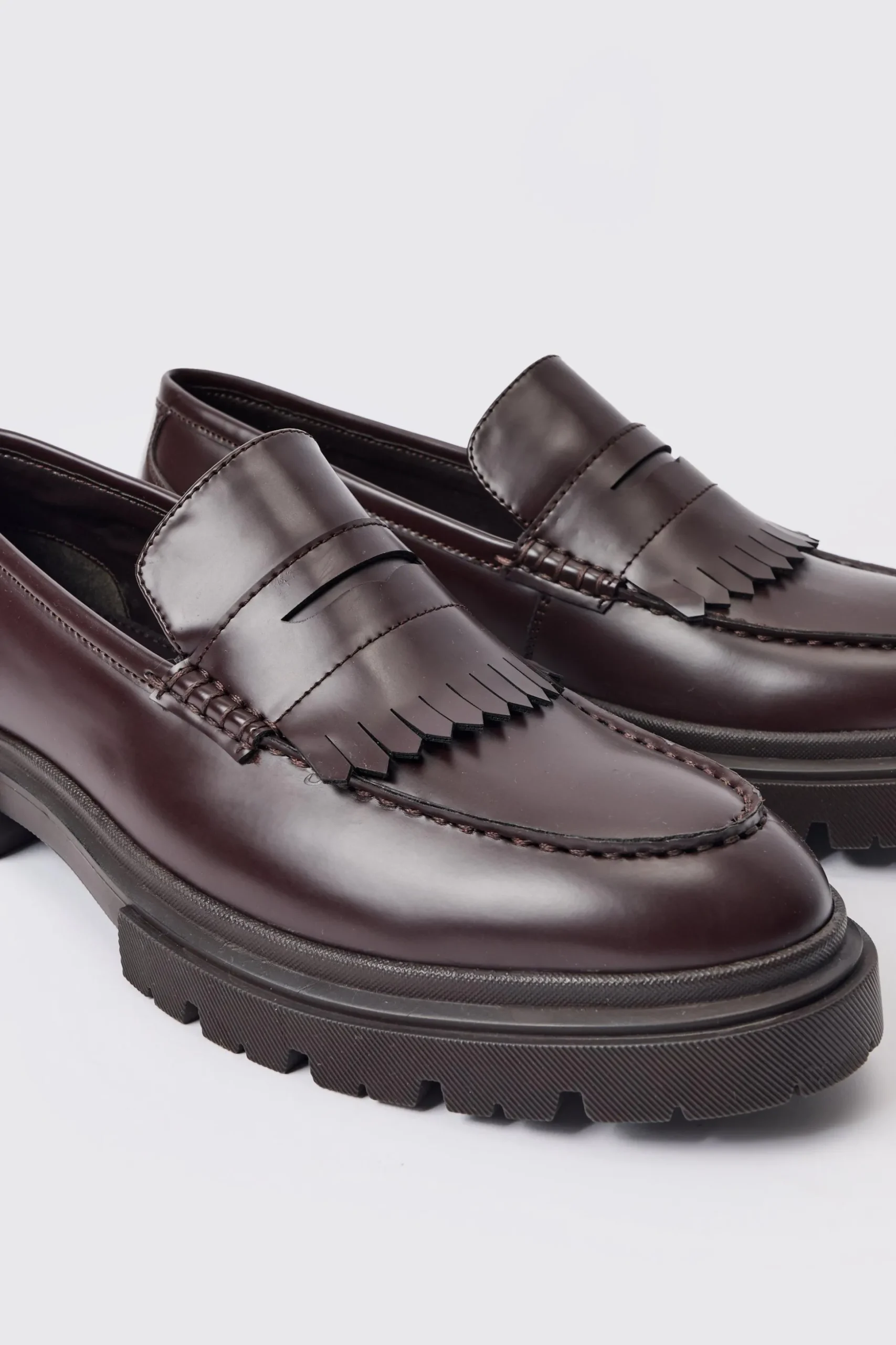 Pu Chunky Sole Tassel Loafer In Brown | BoohooMAN UK
