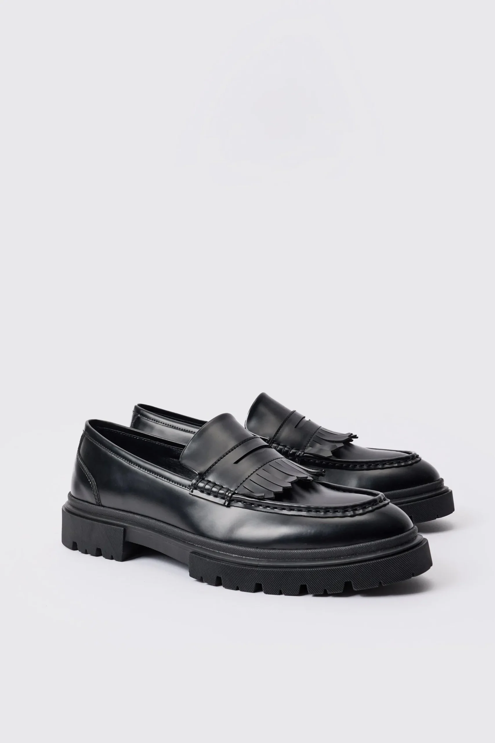 Pu Chunky Sole Tassel Loafer In Black | BoohooMAN UK