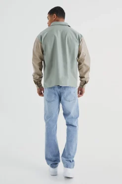 Pu Colour Block Pocket Overshirt | BoohooMAN UK