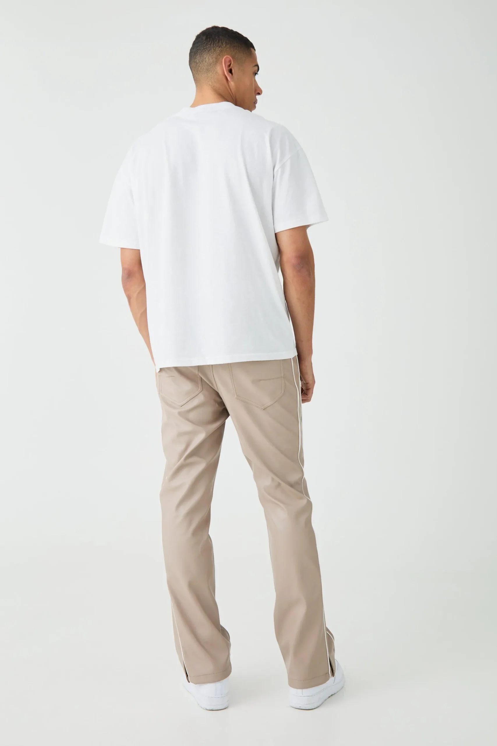 Pu Contrast Stipe Skinny Flared Trousers | BoohooMAN UK