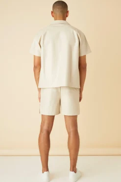PU Elasticated Waistband Splice Short Print | BoohooMAN UK