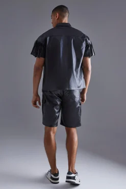 Pu Fringe Boxy Shirt | BoohooMAN UK