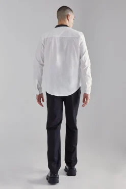 Pu Grandad Collar Poplin Shirt | BoohooMAN UK