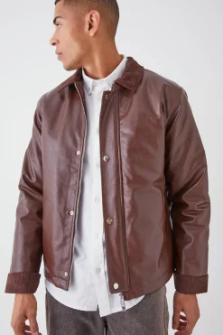 Pu Harrington With Cord Trims | BoohooMAN UK