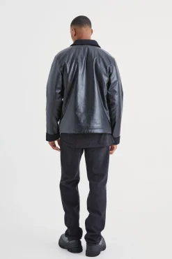 Pu Harrington With Cord Trims | BoohooMAN UK