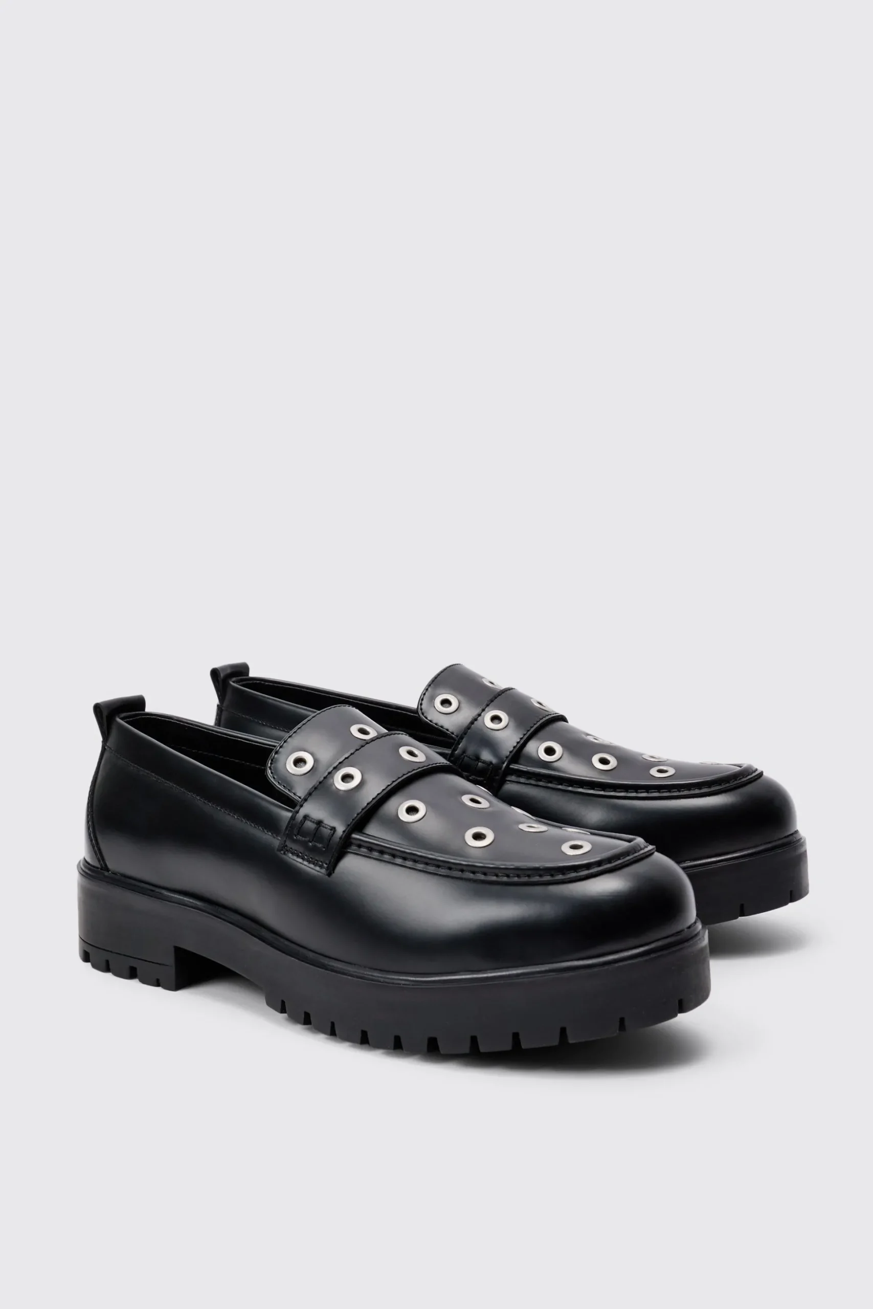 Pu Loafer With Eyelet Detail In Black | BoohooMAN UK