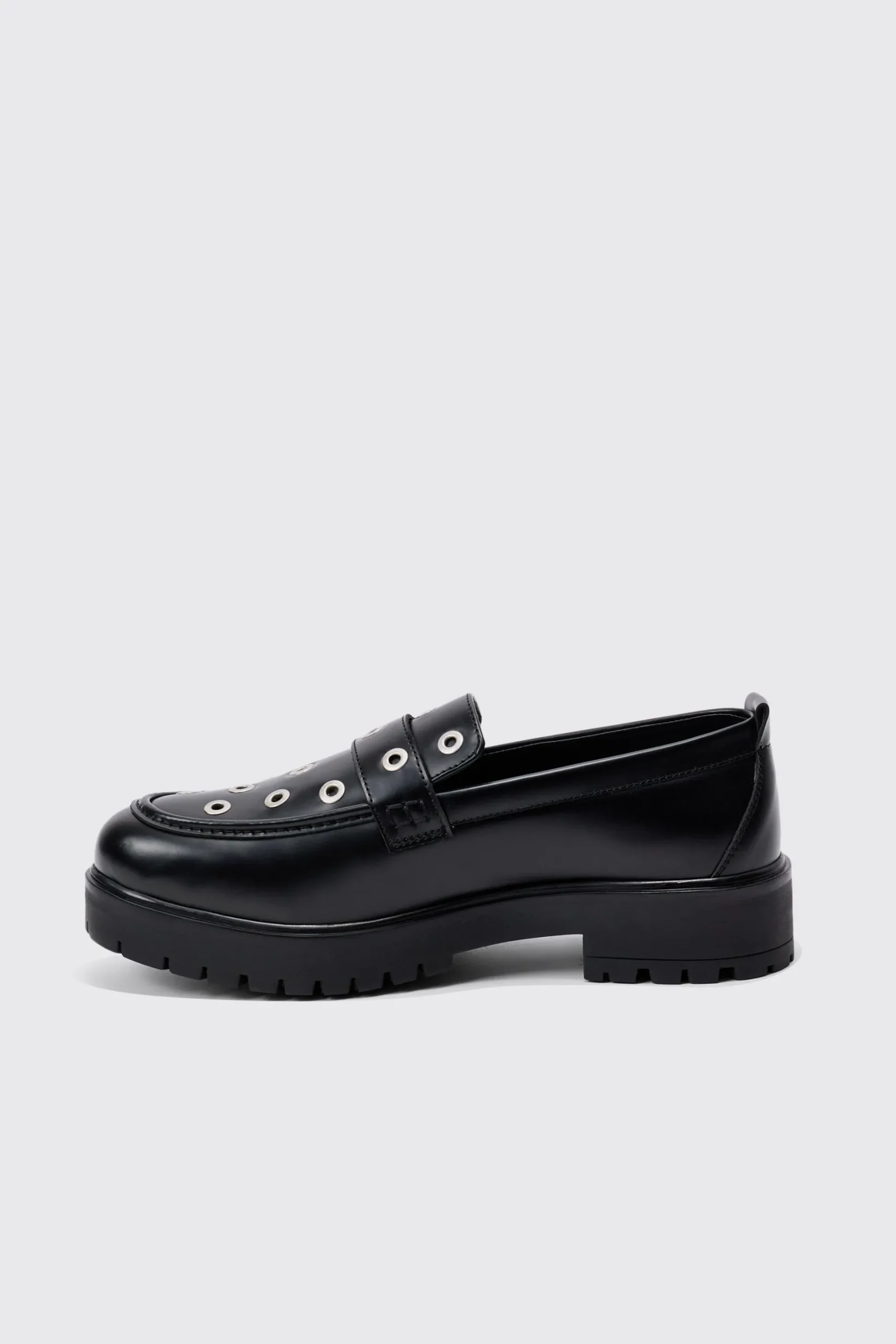 Pu Loafer With Eyelet Detail In Black | BoohooMAN UK