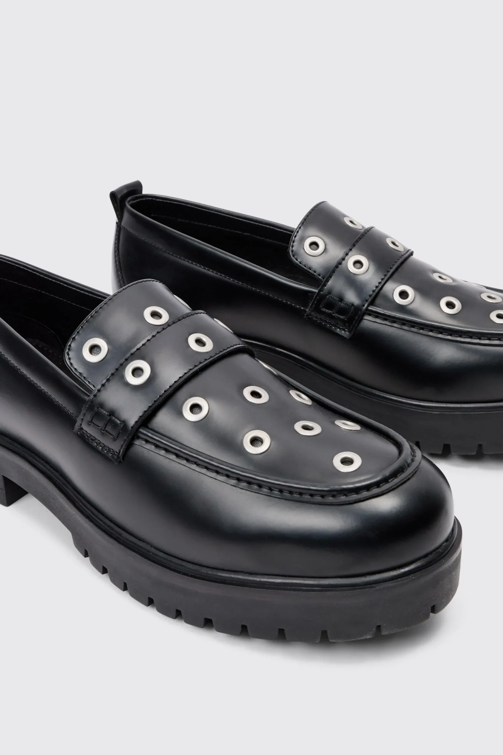 Pu Loafer With Eyelet Detail In Black | BoohooMAN UK