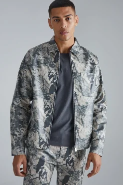 Pu Long Sleeve Boxy Abstract Shirt | BoohooMAN UK