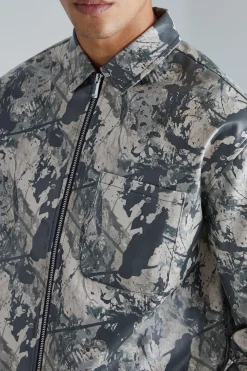 Pu Long Sleeve Boxy Abstract Shirt | BoohooMAN UK