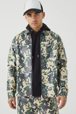 Pu Long Sleeve Boxy Camouflage Shirt | BoohooMAN UK
