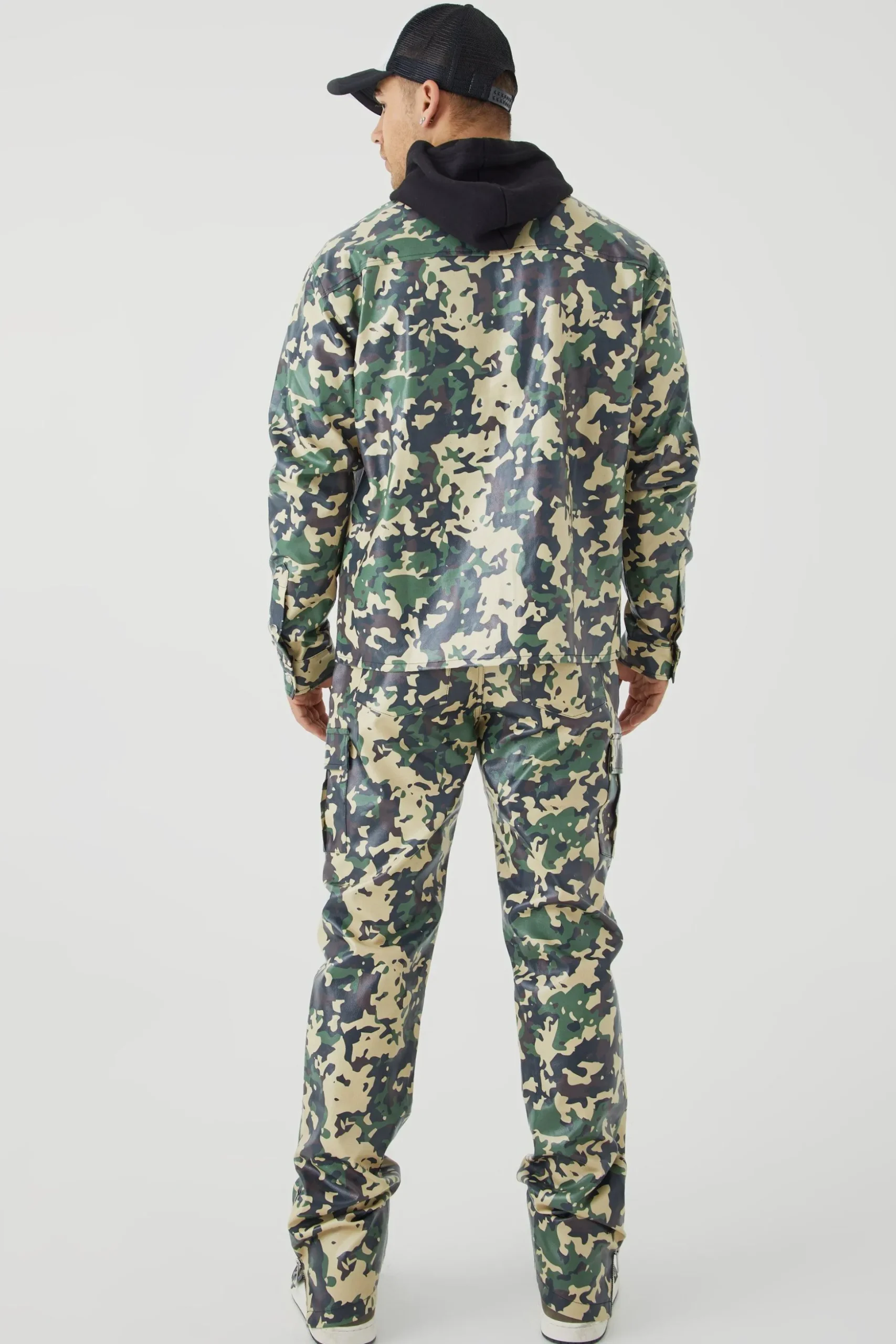 Pu Long Sleeve Boxy Camouflage Shirt | BoohooMAN UK