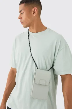 PU Man Tab Phone Bag In Light Grey | BoohooMAN UK