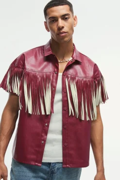 PU Oversized Boxy Fringe Shirt | BoohooMAN UK