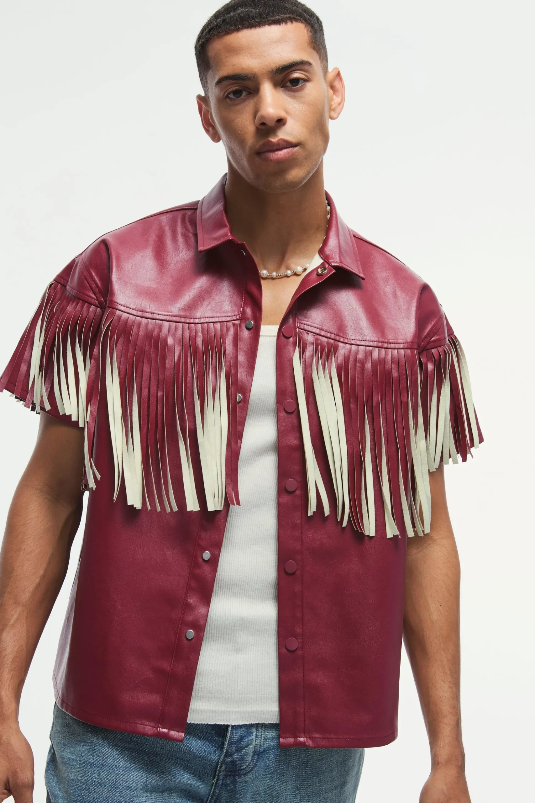 PU Oversized Boxy Fringe Shirt | BoohooMAN UK
