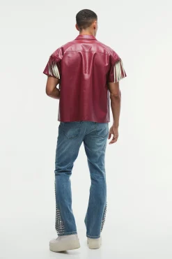PU Oversized Boxy Fringe Shirt | BoohooMAN UK