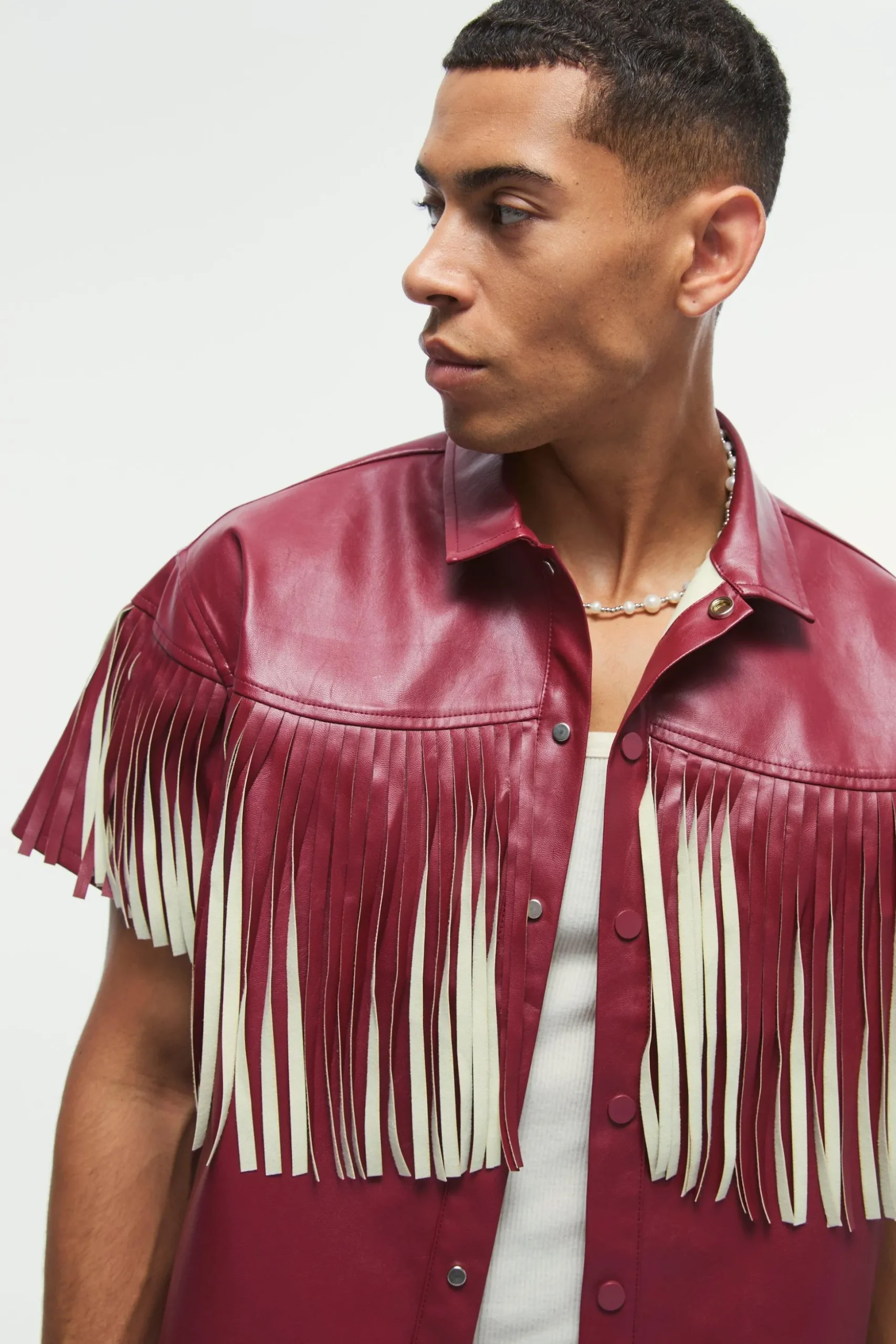 PU Oversized Boxy Fringe Shirt | BoohooMAN UK