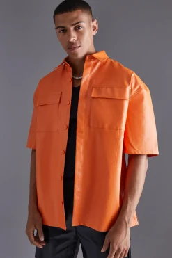 Pu Oversized Boxy Shirt | BoohooMAN UK