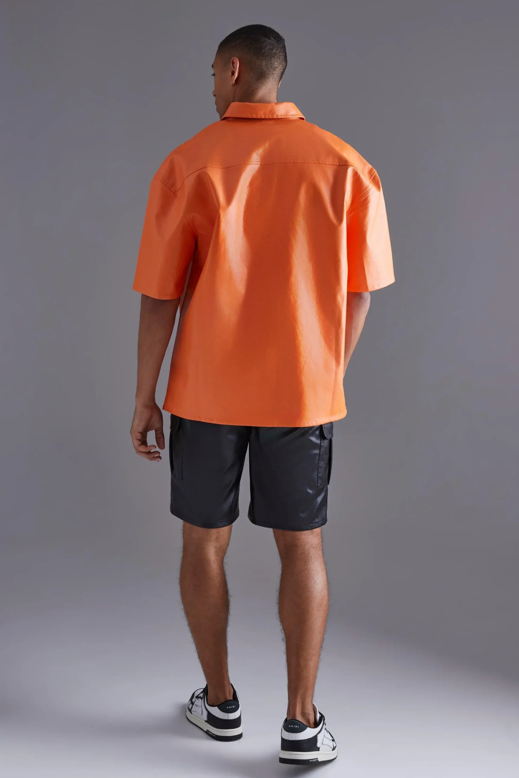Pu Oversized Boxy Shirt | BoohooMAN UK