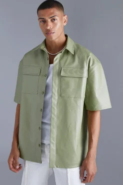 Pu Oversized Boxy Shirt | BoohooMAN UK