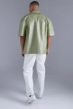 Pu Oversized Boxy Shirt | BoohooMAN UK