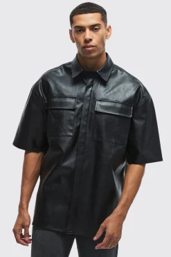 PU Oversized Boxy Shirt | BoohooMAN UK