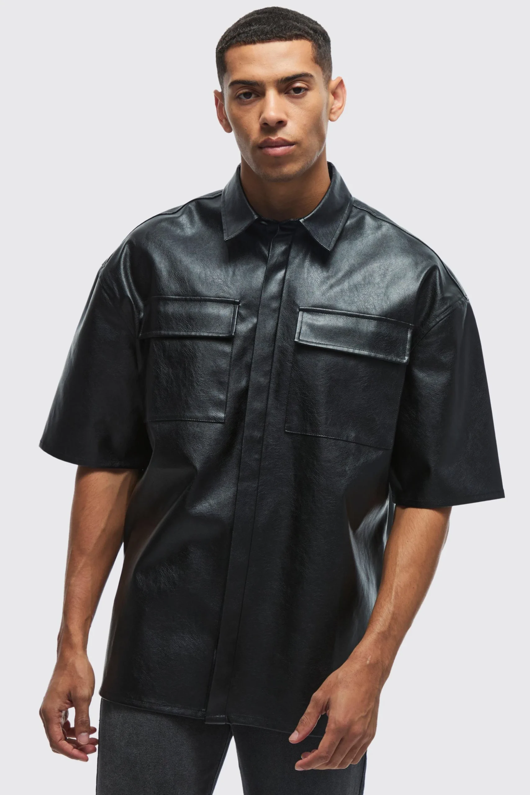 PU Oversized Boxy Shirt | BoohooMAN UK