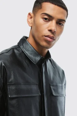 PU Oversized Boxy Shirt | BoohooMAN UK