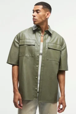 Pu Oversized Boxy Shirt | BoohooMAN UK